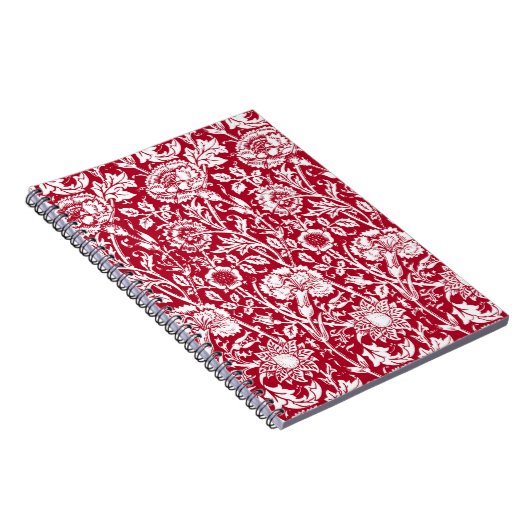 Art Nouveau Carnjnjestoornis Damask, Red en White Notitieboek (Rechterzijde)