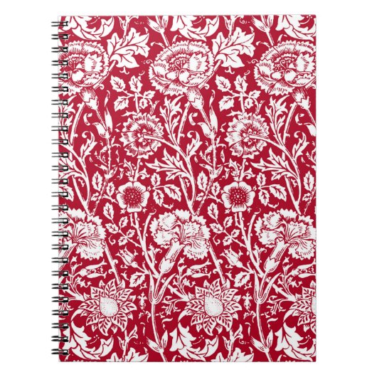Art Nouveau Carnjnjestoornis Damask, Red en White Notitieboek (Voorkant)