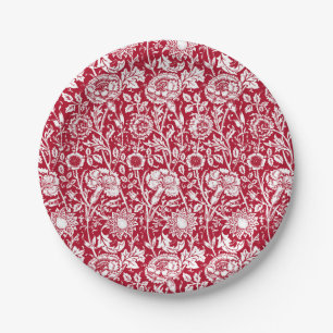 Art Nouveau Carnjnjestoornis Damask, Red en White Papieren Bordje