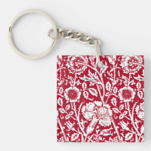 Art Nouveau Carnjnjestoornis Damask, Red en White Sleutelhanger