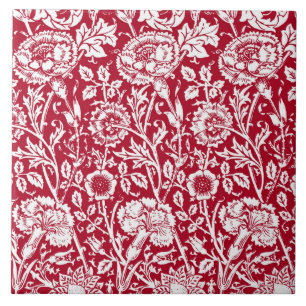 Art Nouveau Carnjnjestoornis Damask, Red en White Tegeltje