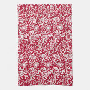 Art Nouveau Carnjnjestoornis Damask, Red en White Theedoek