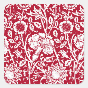 Art Nouveau Carnjnjestoornis Damask, Red en White Vierkante Sticker