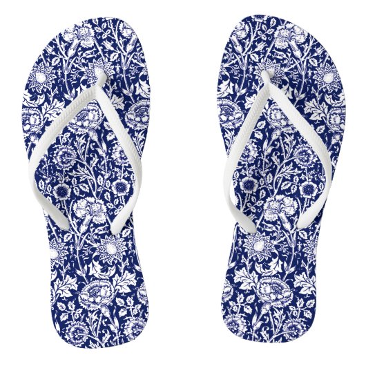 Art Nouveau Carnna Damask, Navy Blue en White Teenslippers (Voetbed)