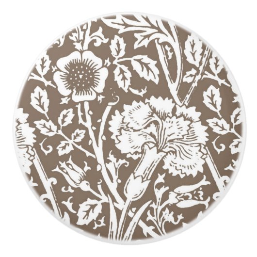 Art Nouveau Carnna Damask, Taupe en White Keramische Knop (Voorkant)
