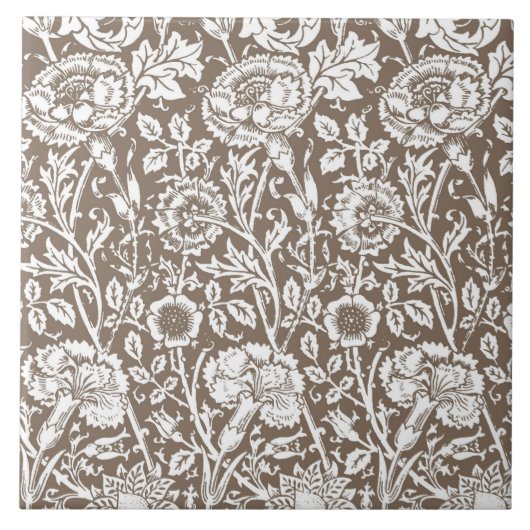 Art Nouveau Carnna Damask, Taupe en White Tegeltje (Voorkant)