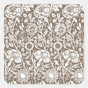 Art Nouveau Carnna Damask, Taupe en White Vierkante Sticker