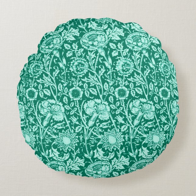 Art Nouveau Carnna Damask, Turquoise en Aqua Rond Kussen (Voorkant)