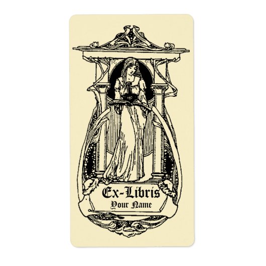 Art Nouveau Cartouche Ex Libris Vrouw Sjabloon Etiket (Voorkant)