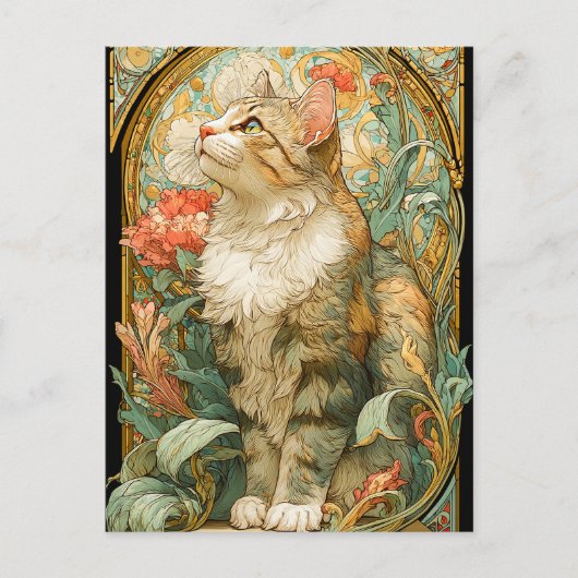 Art Nouveau Cat Briefkaart (Voorkant)