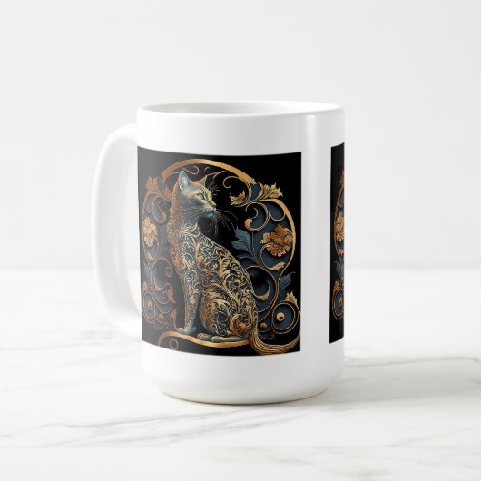 Art Nouveau Cat Classic Mok, 15 oz Koffiemok (Voorkant links)