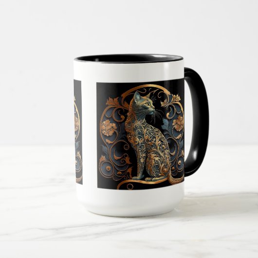Art Nouveau Cat Combo Mok, 15 oz Mok (Voorkant rechts)
