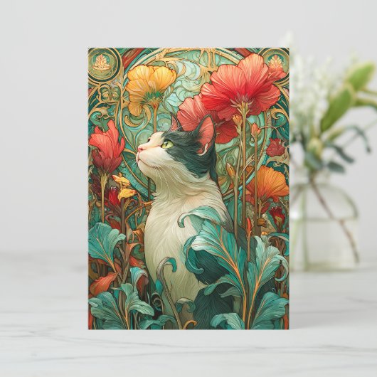 Art Nouveau Cat Feestdagenkaart (Staand voorkant)