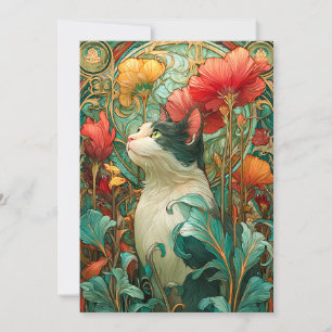 Art Nouveau Cat Feestdagenkaart
