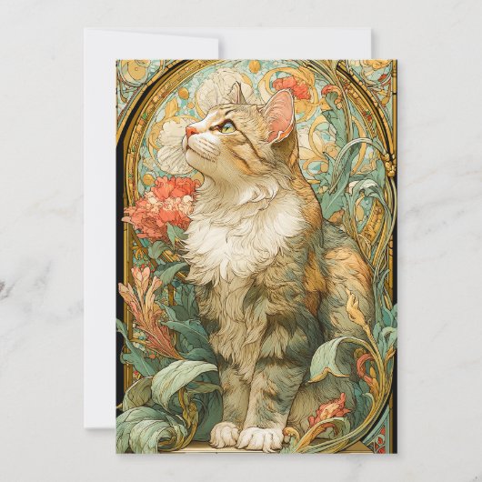 Art Nouveau Cat Feestdagenkaart (Voorkant)