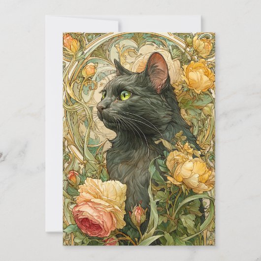 Art Nouveau Cat Feestdagenkaart (Voorkant)