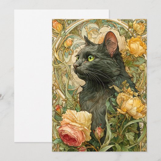 Art Nouveau Cat Feestdagenkaart (Voorkant / Achterkant)