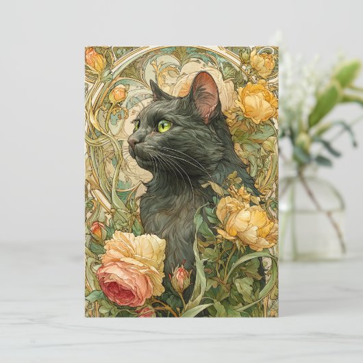 Art Nouveau Cat Feestdagenkaart (Staand voorkant)