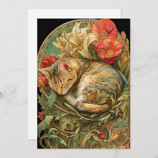 Art Nouveau Cat Feestdagenkaart (Voorkant / Achterkant)