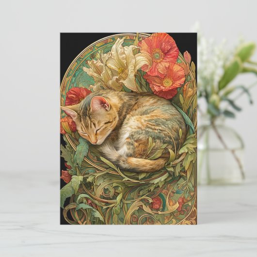 Art Nouveau Cat Feestdagenkaart (Staand voorkant)
