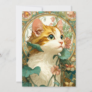 Art Nouveau Cat Feestdagenkaart