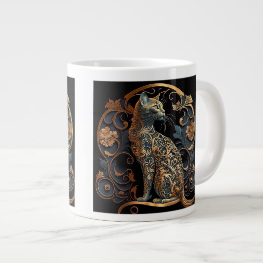 Art Nouveau Cat Jumbo Mok (Voorkant rechts)