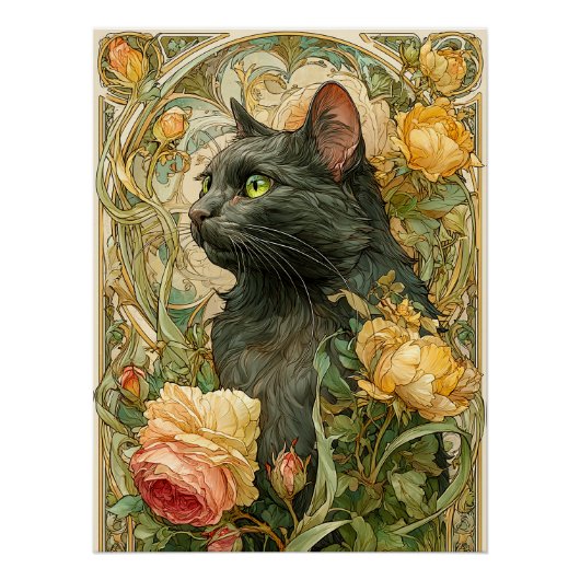 Art Nouveau Cat Perfect Poster (Voorkant)