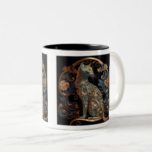 Art Nouveau Cat Two-Tone Mok, 11 oz Tweekleurige Koffiemok