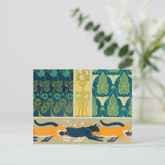 Art Nouveau Cats and Flowers Briefkaart (Staand voorkant)