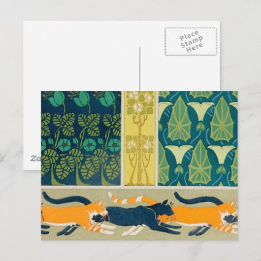 Art Nouveau Cats and Flowers Briefkaart (Voorkant / Achterkant)