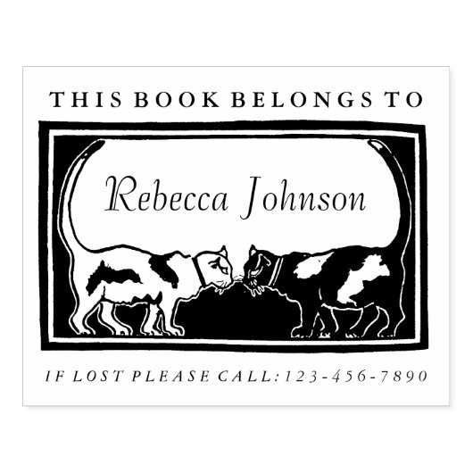 Art Nouveau Cats Book Label Rubberstempel (Afrduk)
