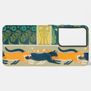 Art Nouveau Cats en Flowers Samsung Galaxy Hoesje