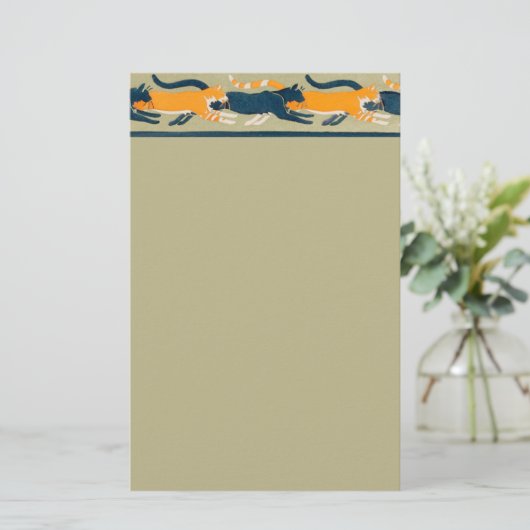 Art Nouveau Cats en Flowers Stationery Briefpapier (Staand voorkant)