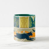 Art Nouveau Cats en Flowers Tweekleurige Koffiemok (Center)