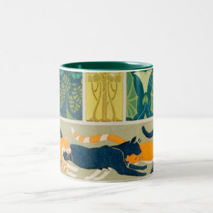 Art Nouveau Cats en Flowers Tweekleurige Koffiemok