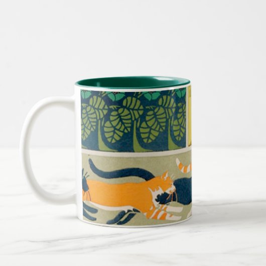 Art Nouveau Cats en Flowers Tweekleurige Koffiemok (Links)