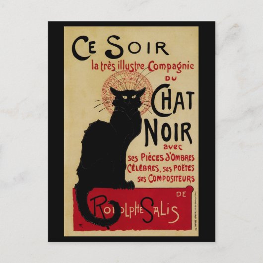 Art Nouveau, Ce Soir Chat Noir Black Cat Briefkaart (Voorkant)