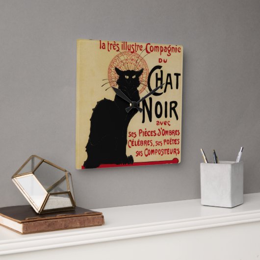  Art Nouveau, Ce Soir Chat Noir Black Cat Vierkante Klok (Kantoor)