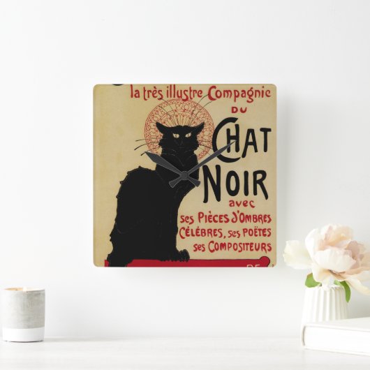  Art Nouveau, Ce Soir Chat Noir Black Cat Vierkante Klok (Huis)