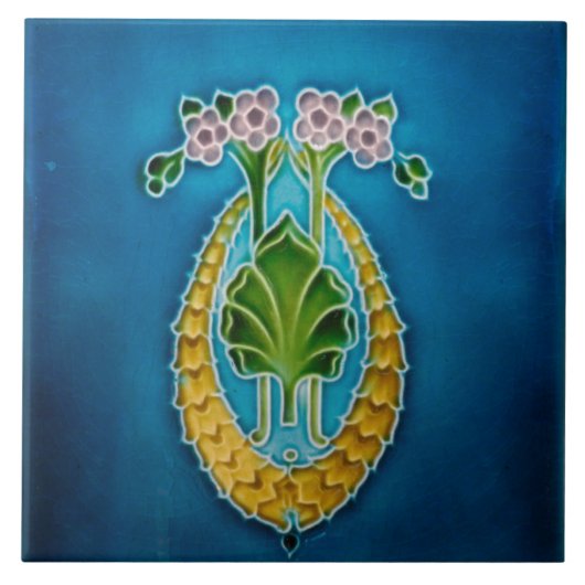 Art Nouveau ceramic fireplace wall tile blue Tegeltje (Voorkant)