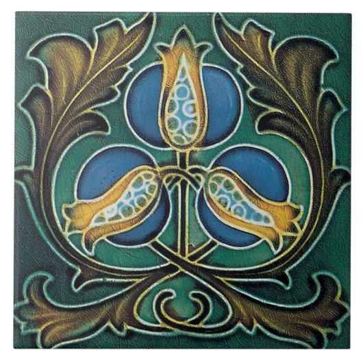 art nouveau ceramic fireplace wall tile mural tegeltje (Voorkant)