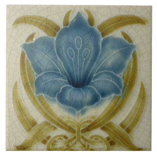 Art Nouveau Ceramic Tegel- Blue Flower Tegeltje