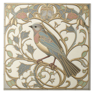 Art Nouveau Ceramic Tegel met Mosaic Bird Design Tegeltje