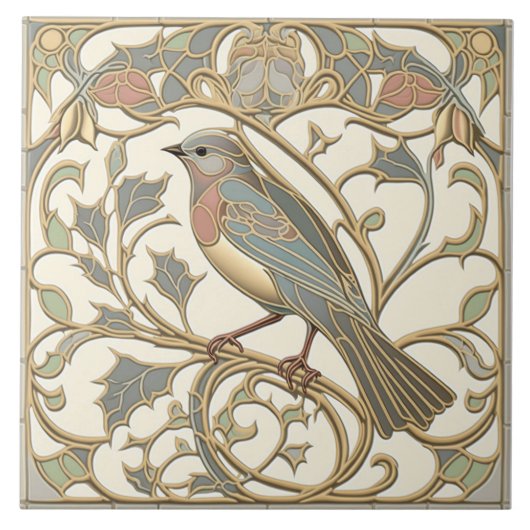 Art Nouveau Ceramic Tegel met Mosaic Bird Design Tegeltje (Voorkant)