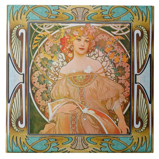 Art Nouveau Ceramic Tile Alphose Mucha Design 01 Tegeltje (Voorkant)