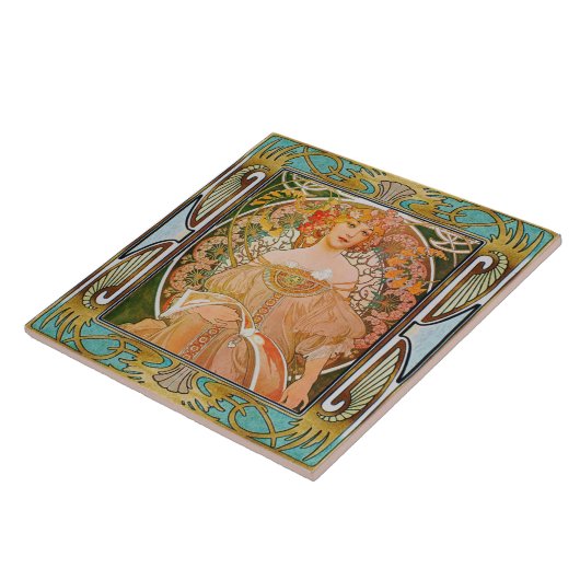 Art Nouveau Ceramic Tile Alphose Mucha Design 01 Tegeltje (Zijkant)