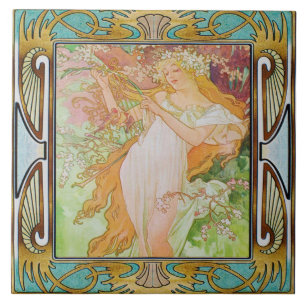 Art Nouveau Ceramic Tile Alphose Mucha Design 02 Tegeltje