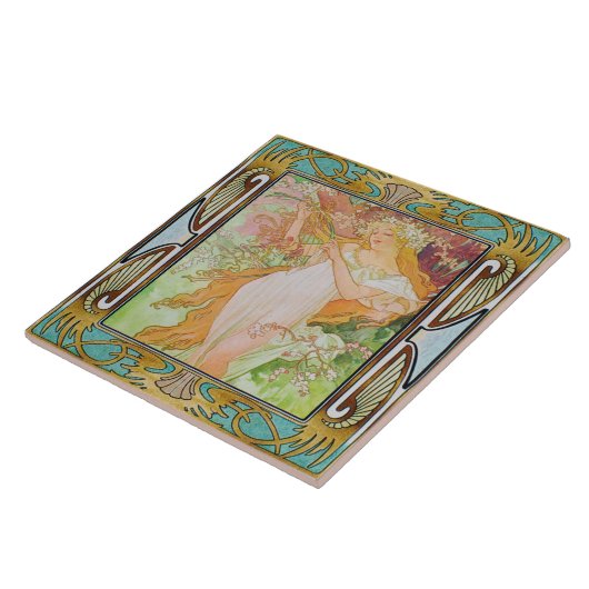 Art Nouveau Ceramic Tile Alphose Mucha Design 02 Tegeltje (Zijkant)