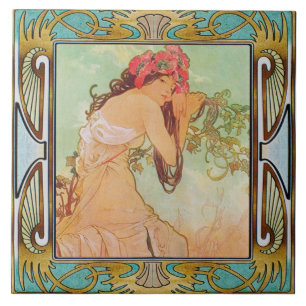 Art Nouveau Ceramic Tile Alphose Mucha Design 03 Tegeltje