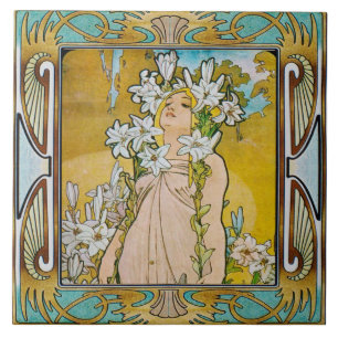 Art Nouveau Ceramic Tile Alphose Mucha Design 04 Tegeltje